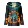 Women's Long Sleeve Casual Pullover Top Halloween Pumpkin Print Crew Neck Split Hem Blouse Lightweight Comfortable Fit