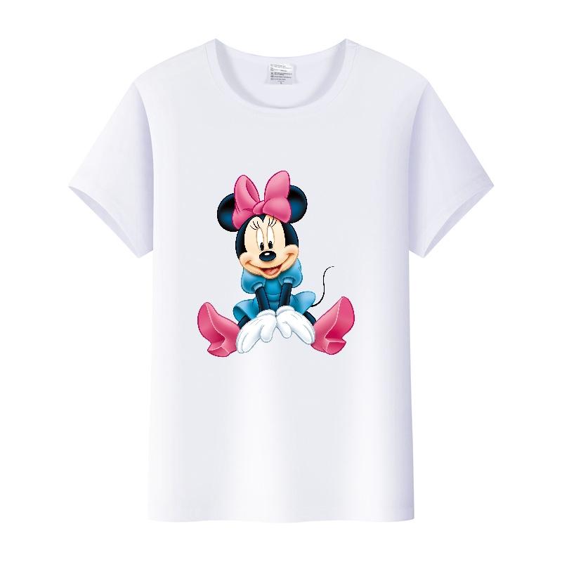 Casual Disney Cartoon Minnie Summer Blouses Men T-shirt White 2000s Tees Women Tshirt Ladies Mickey Mouse Tops Oversized Clothes