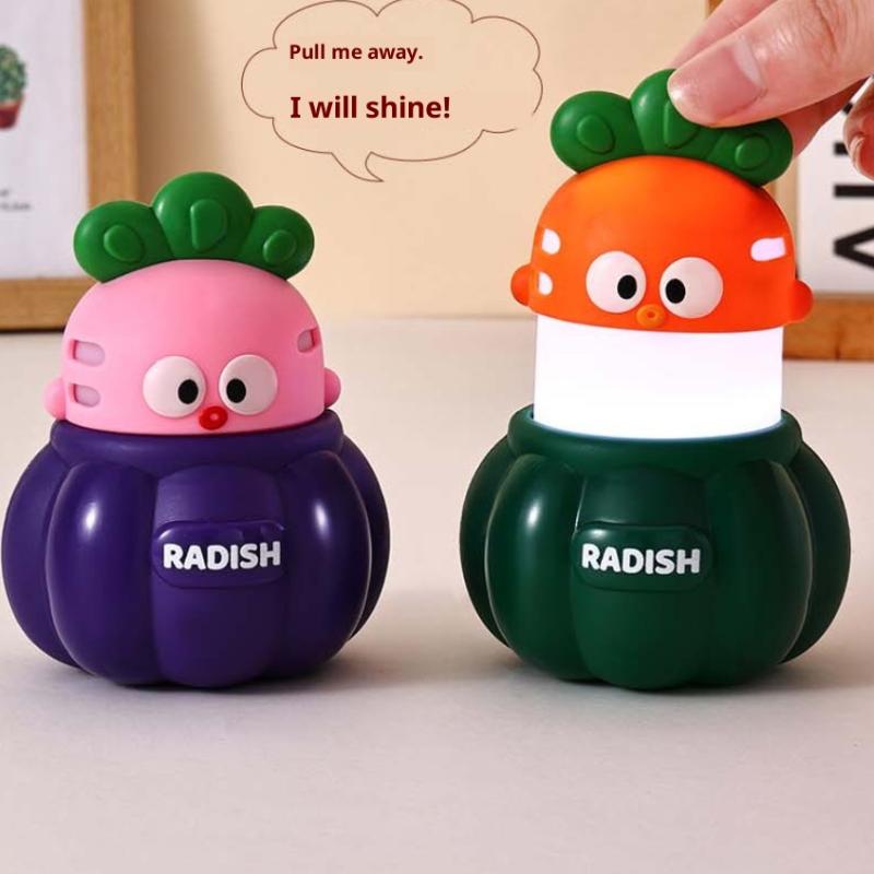 1Pcs Anime Figure White Light Atmosphere Decor Radish Doll Small Night Light Electronic Luminous Toy Cute Shape Children Gift