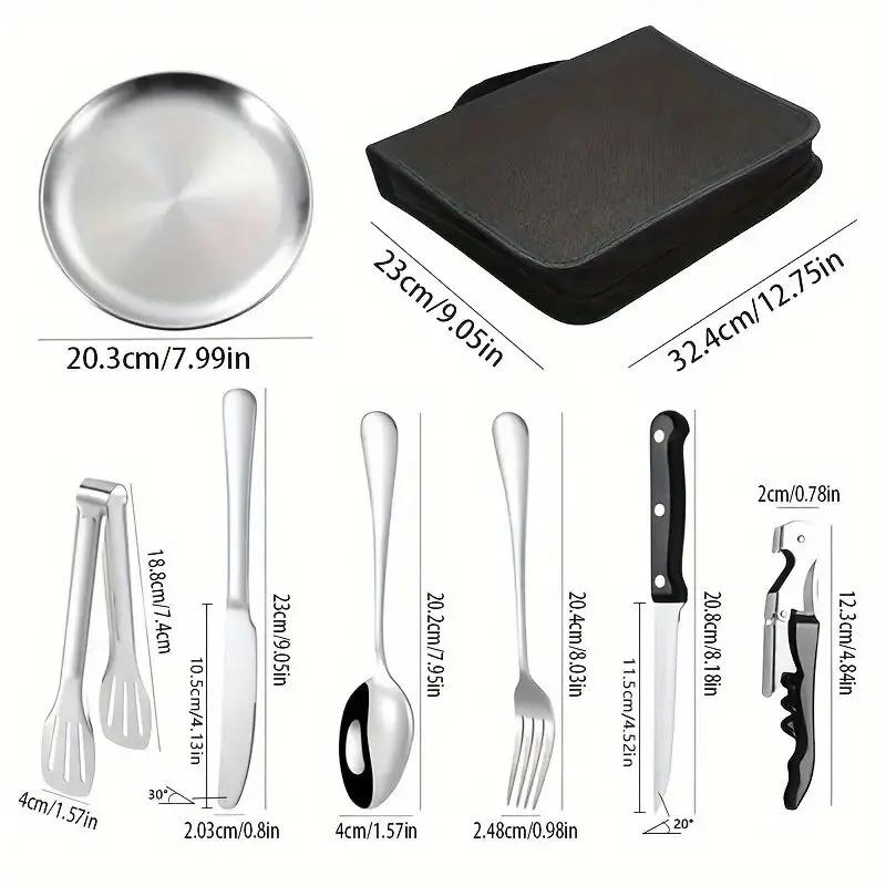 10/20Pcs Outdoor Camping Cutlery Organizer Utensil Picnic Portable Set Stainless Steel Plate Spoon Knife Fork Tongs Hiking
