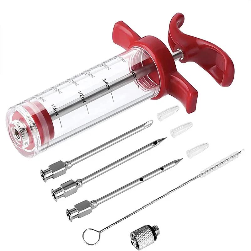 Vleesinjector Spuit met 3 Roestvrijstalen Naalden voor BBQ Grill Kalkoen Kip Marinade Smaak Injector Kit Kookgerei