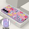 Custodia Rosa con Fiore Cartone Animato Per Samsung Galaxy S26 S25 Ultra S24 S23 FE S22 Plus S21 Piatto Metallico Integrato Cover Magnetica in Silicone