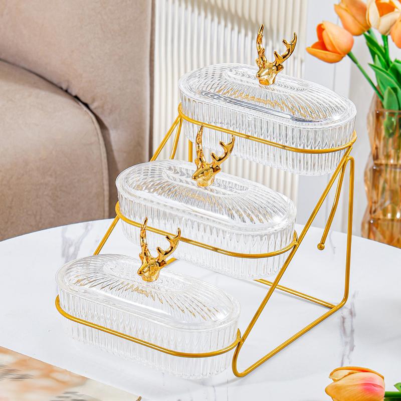 Diseño 3D Bol de Servicio Bandeja de Servicio Organizador Elegante Bandeja de Exhibición de Frutos Secos y Nueces de 3 Niveles Con Elegante Tapa de Alce Nórdico Para Frutas