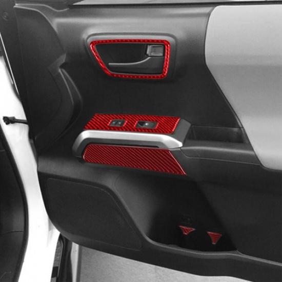 12Pcs Red Carbon Fiber Interior Door Control Kit Cover Trim For Toyota Tacoma