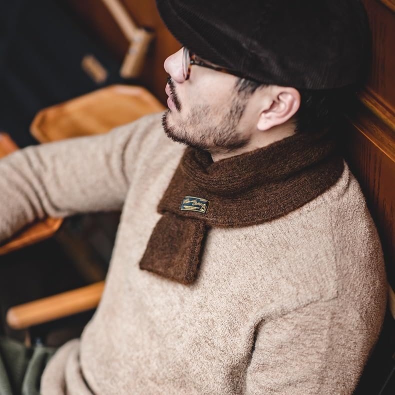 Eight Boar Mohair Knit Scarf, Short Muffler, Blue, Gray, Brown, Men's, b53 (Gray)