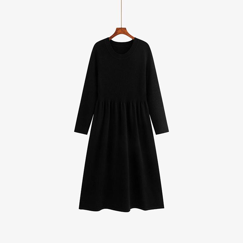 Women's Plus Size Knit Dress - Round Neck, Winter 2025, Loose Fit
