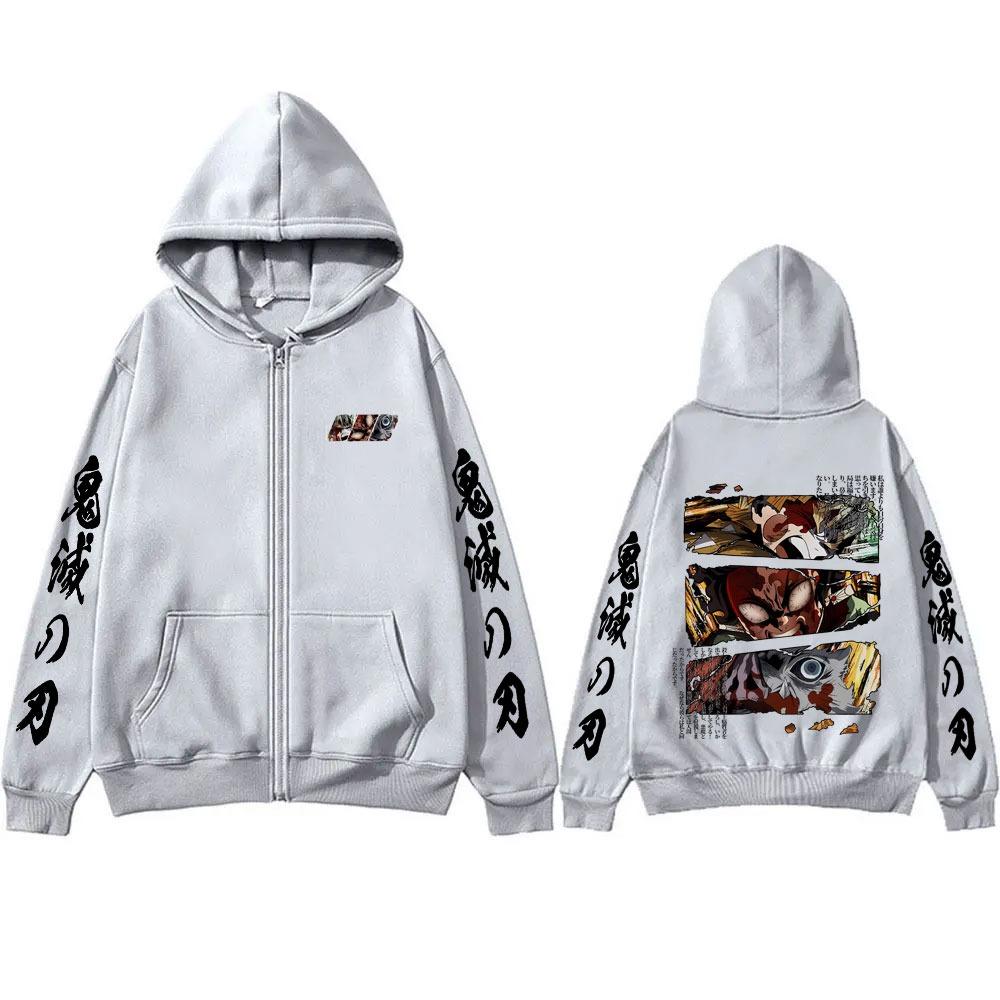 Anime Devil Killer Printed Zipper Hoodie for Men and Women Loose Casual Retro Zipper Jacket