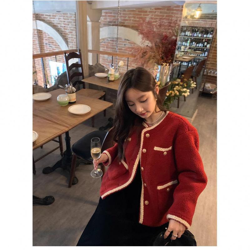 Red Small Fragrant Wind Thick Coat Women's New Small Design Autumn and Winter Short Top