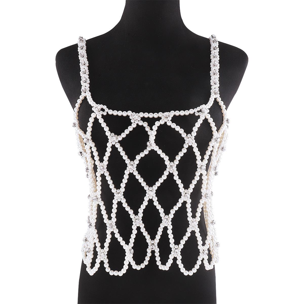

Креативная Сексуальная Полая Жемчужная Бриллиантовая Цепочка для Тела Французский Тяжелый Плетеный Жилет с Бусинами Аксессуары