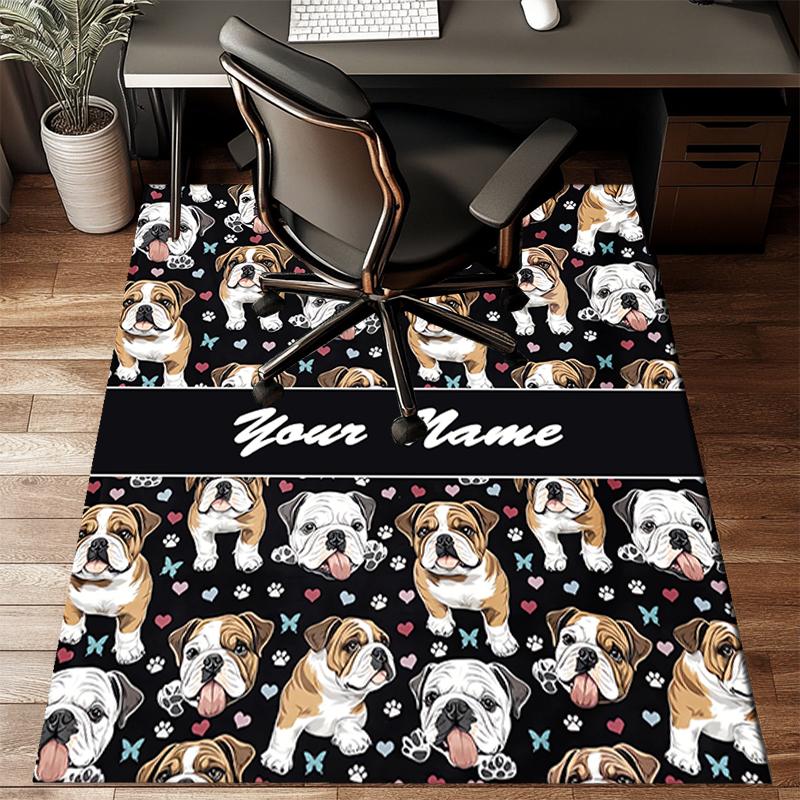 1PC Custom Name Bulldog Notebook Theme Floor Mat Ideal for Living Room, Game Rooms, Office, Bedroom,Floor Mat Playful Design