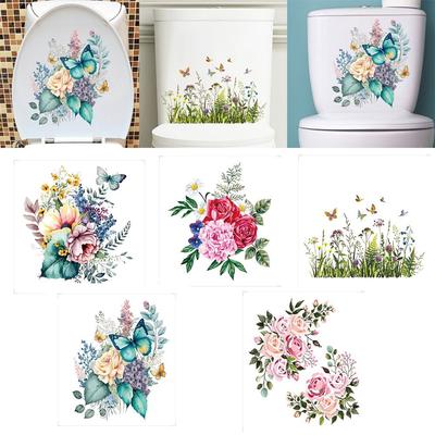 Waterproof Flower Toilet Stickers Home Decor Ornaments DIY Wall Decals Removable Bathroom Wall Decoration Toilet Cover Sticker