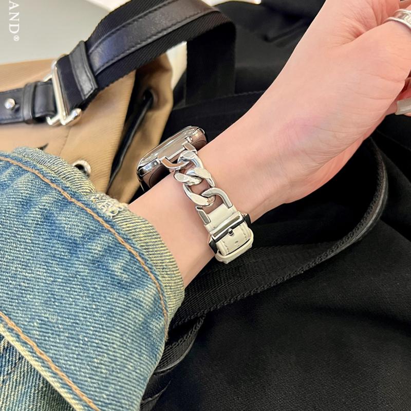 Luxus Lederarmband für Apple Watch Band 44mm 40mm 45mm 41mm 38mm 42mm Edelstahlarmband für iWatch Serie 8 Ultra 7 6 5