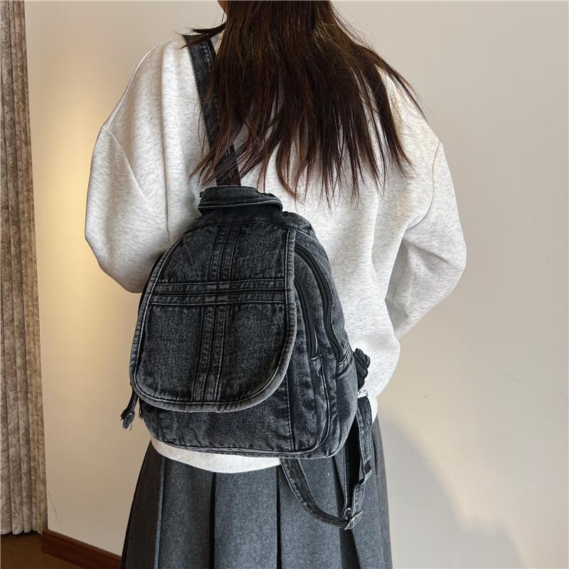Denim Backpack for Women – Vintage Washed Jeans Style School Bag – Perfect for Casual Wear & Campus Life