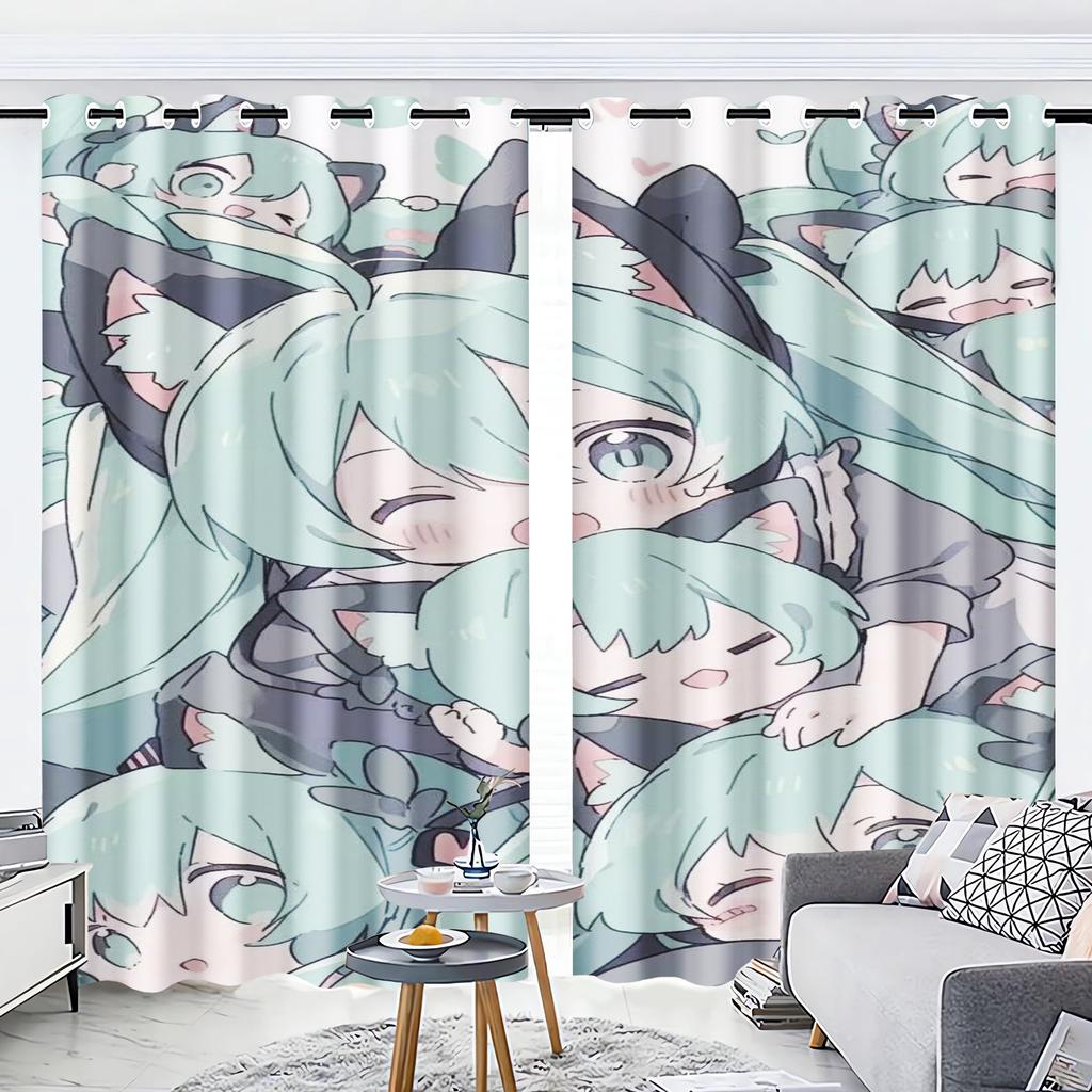 Cartoon Curtain Beautiful Girl Home Hatsune Miku 3D Print Cute Style Polyester Window Blackout Children Bedroom Living Room