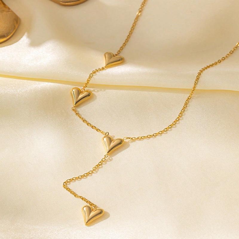 1pc Stainless Steel Heart Shaped Pendant Necklace with Golden Tassel, Perfect Accessory for Women To Wear on Beach, Mother's Day Gift