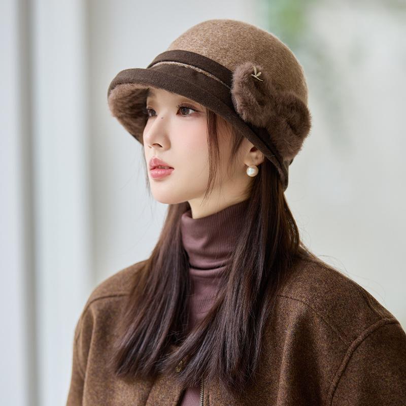 

Осенне-зимняя шляпа женская шерстяная шляпа-ведро шляпа для мамы бант шерстяная шляпа-тазик One Size