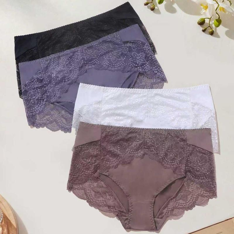 4 Pcs Women Sexy Plus Size Brief Lace Comfortable Breathable French Panties 0Xl-5Xl-88709-1