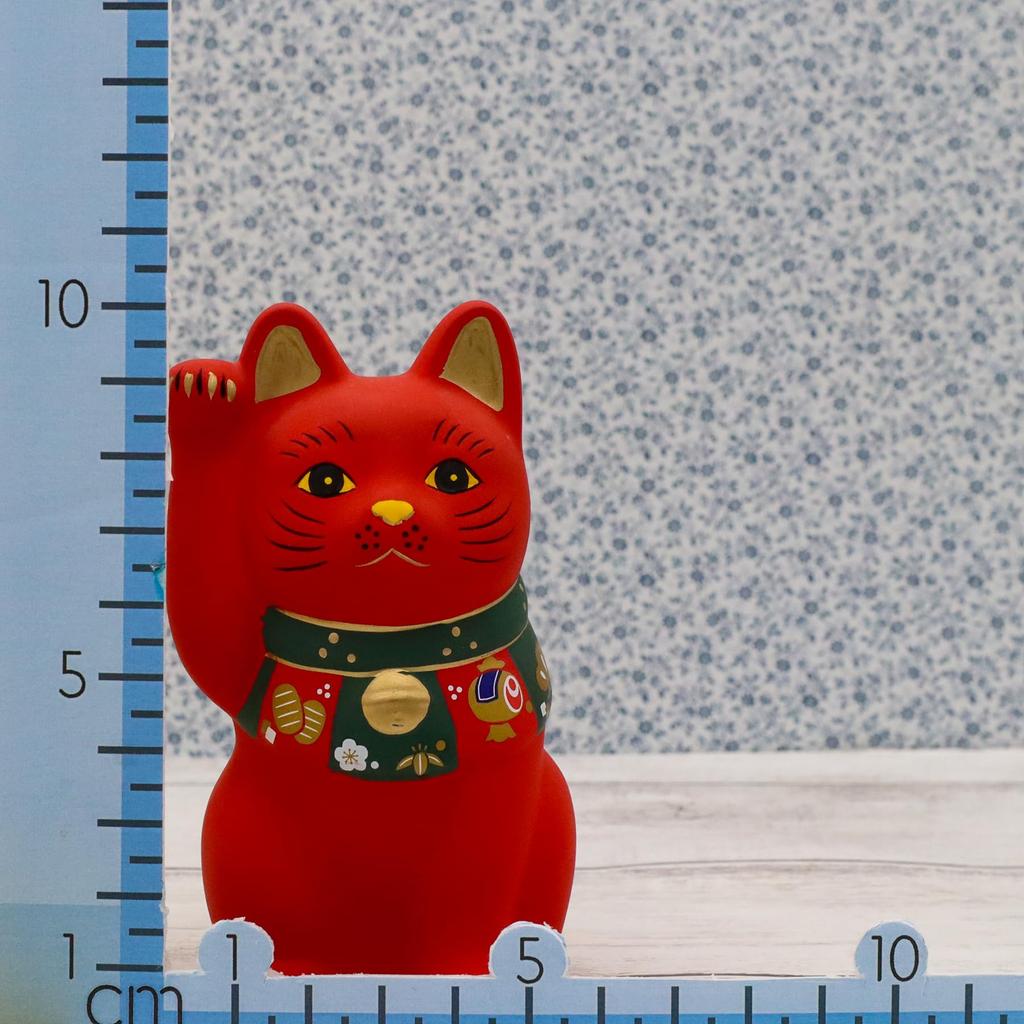 Yakushi Kiln Fukuzukushi Glückskatze Maneki-neko (Rot, Klein) (mit Aufkleber)