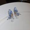 Silver Needle Crystal Flower Butterfly Earrings New Popular Earrings Fashion Light Luxury High-end Earrings