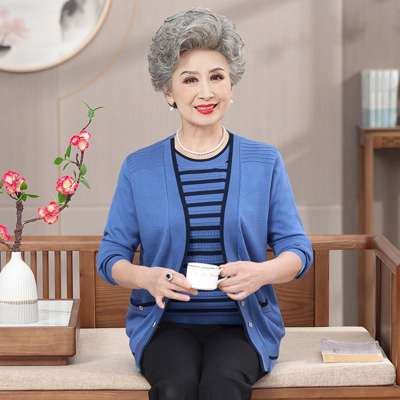 

Grandma s Spring & Autumn Jacket: Wide-leg Suit for Middle-aged & Elderly Women - Perfect for 70-Year-Old Moms 5XL (recommended 75-82.5 kg) темно-синий