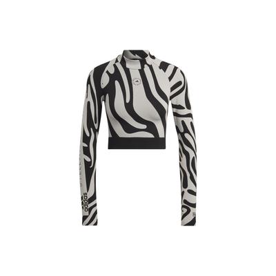 Zebra Print Mock Neck Short Sleeve T-Shirt Women Tops Gray HF3067