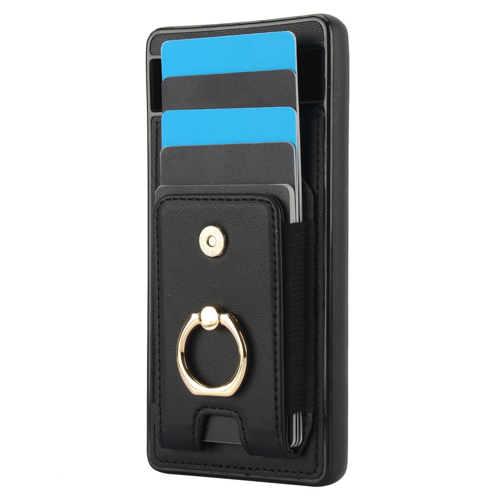 For Google Pixel 6a Phone Case PU Leather+TPU Card Holder Cover with Ring Holder
