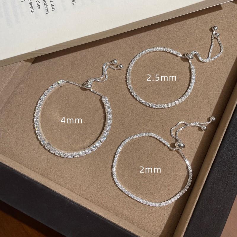 Sterling Geometric Bracelet Women Full Pave CZ Stones Four-Prong Setting Minimalist Elegant Stackable Jewelry