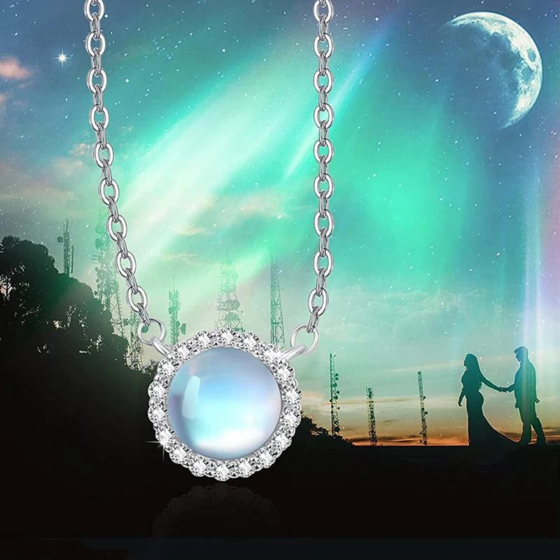 Huitan Fresh Pendant Necklace with Imitation Moonstone Shiny Soft Female Accessories for Engagement Fashion Wedding Band