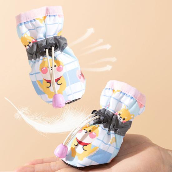 4Pcs Pet Shoes Anti-Slip Protect Paws Soft Lining Windproof Drawstring Design Comfortable To Wear Anti-Dirty Small Dog Teddy Shoes