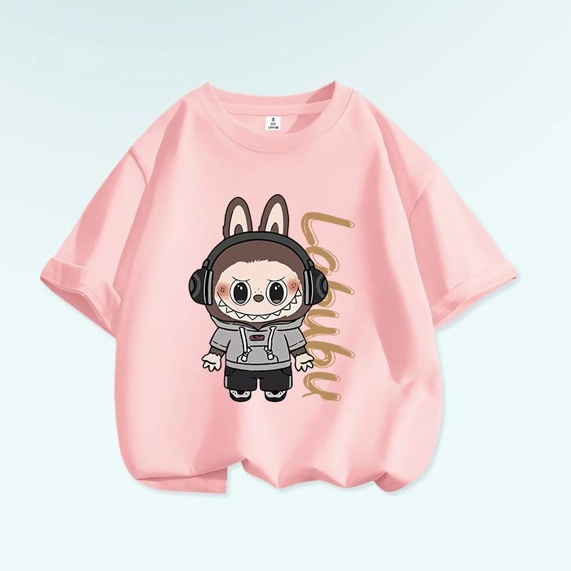 Tricou cu grafică de desene animate Monstru Elf Labubu pentru copii, imprimat, de vară, casual, pentru exterior, pentru fete, cu mânecă scurtă, top