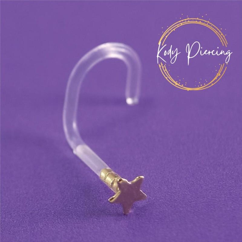 KODY PIERCING 14K GOLD Gebogener Bioflex-Schaft und Kopf mit Sterndesign 3 mm