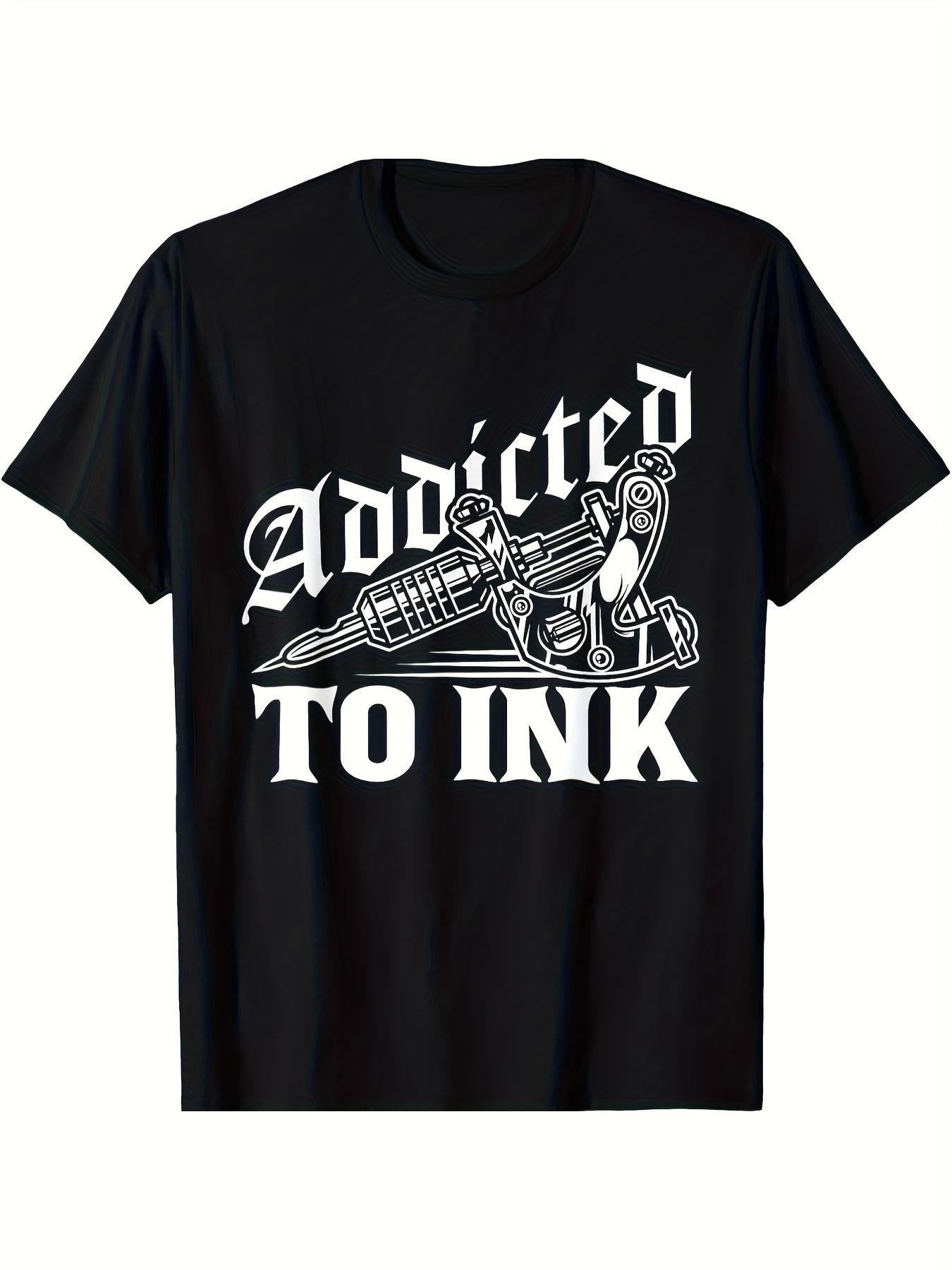 Addicted to Ink  Tattoo Artist T-shirt - Black with White Graphic Print S