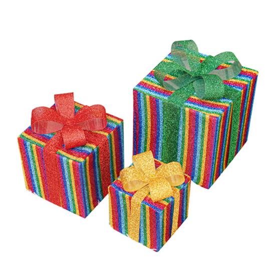 3 Pcs/Set Christmas Lighted Gift Boxes LED Light Up Stackable Nesting Box with Bow for Christmas Indoor Outdoor Home Yard Lawn Decor