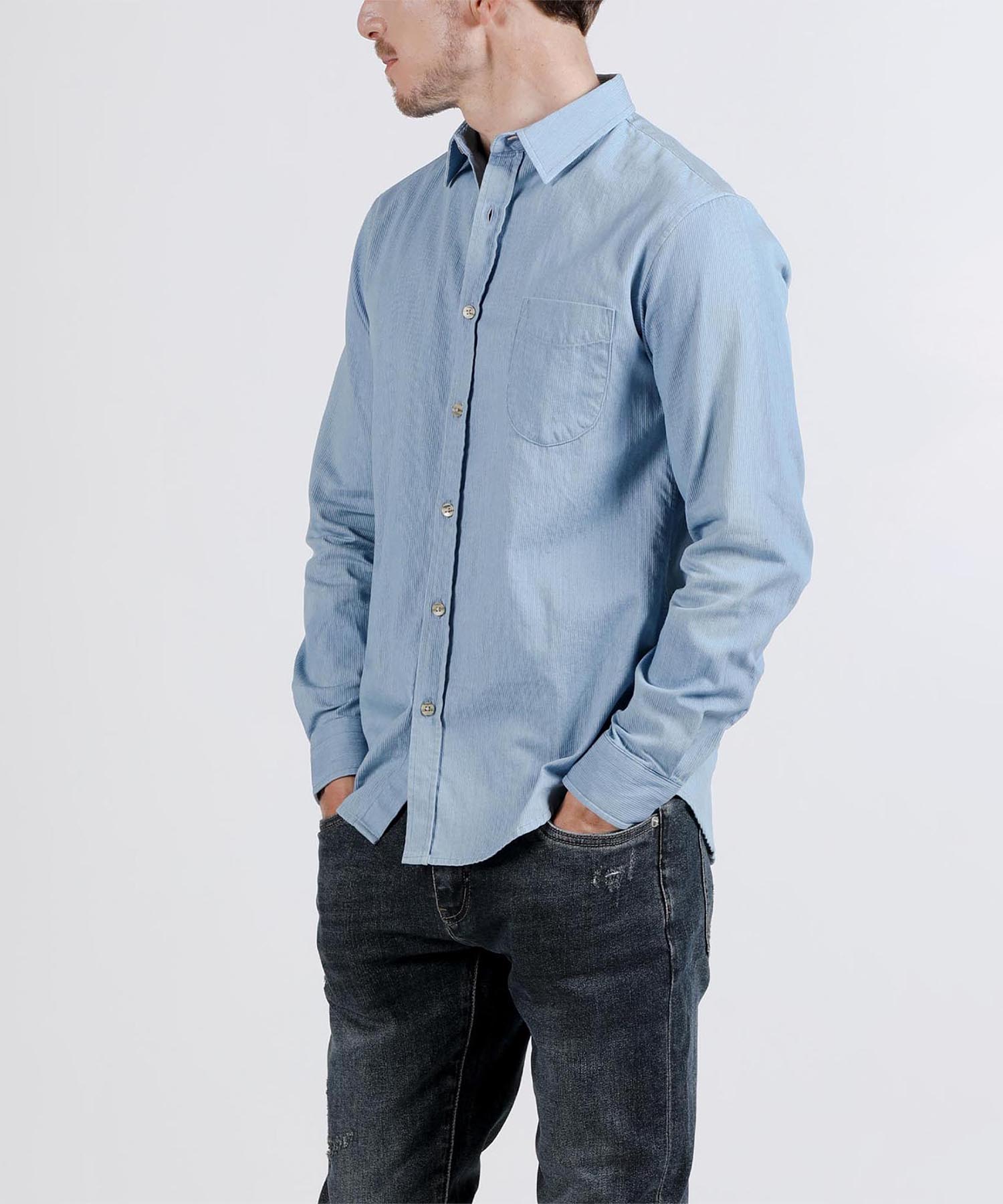 Panicalle Corduroy Denim Pocket Shirt [Sky Blue] Sky Blue/L