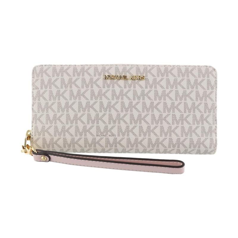 MICHAEL KORS Presbyopia all over printed zipper closure coated canvas wallet women s beige and pink розовый