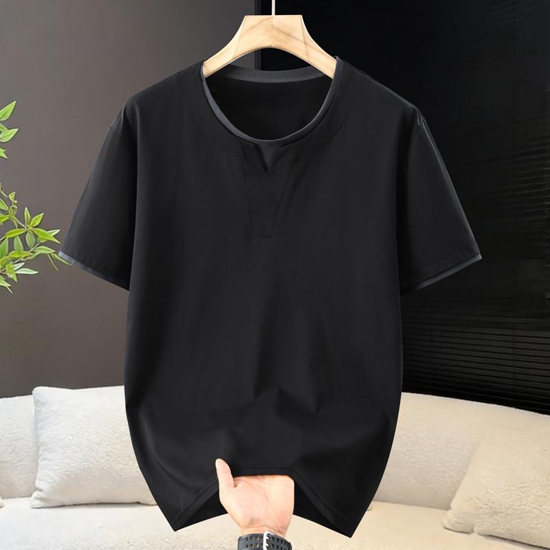 

Men s Plus Size Fake Two-Piece T-Shirt, Breathable Stretch Short Sleeve Top (5XL-13XL) 5XL(90kg-100kg)