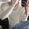 INCERUN Frühling Männer Langarm Hohl Tops Casual Sehen Durch Gestrickte Pullover