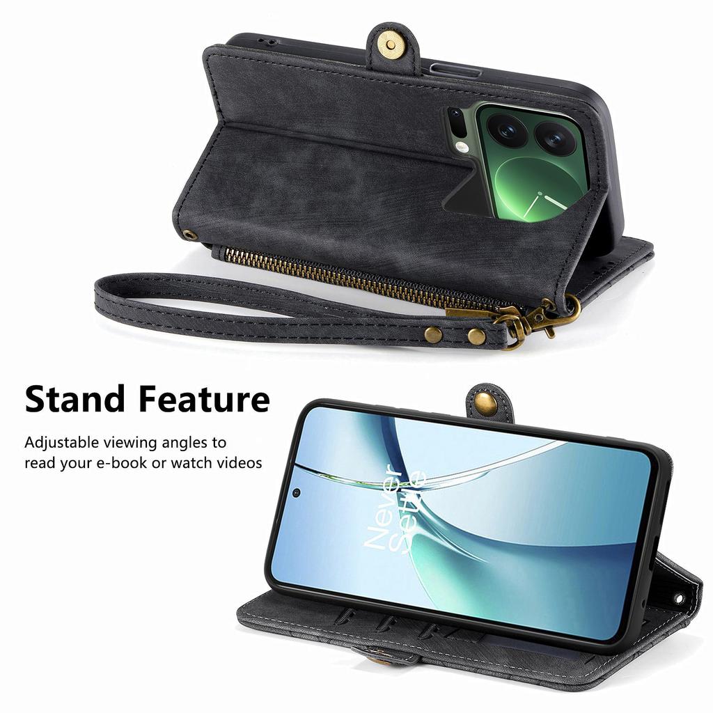 For Xiaomi 17 Pro Max Case Zipper Wallet Geometry Lines Leather Phone Cover with Strap