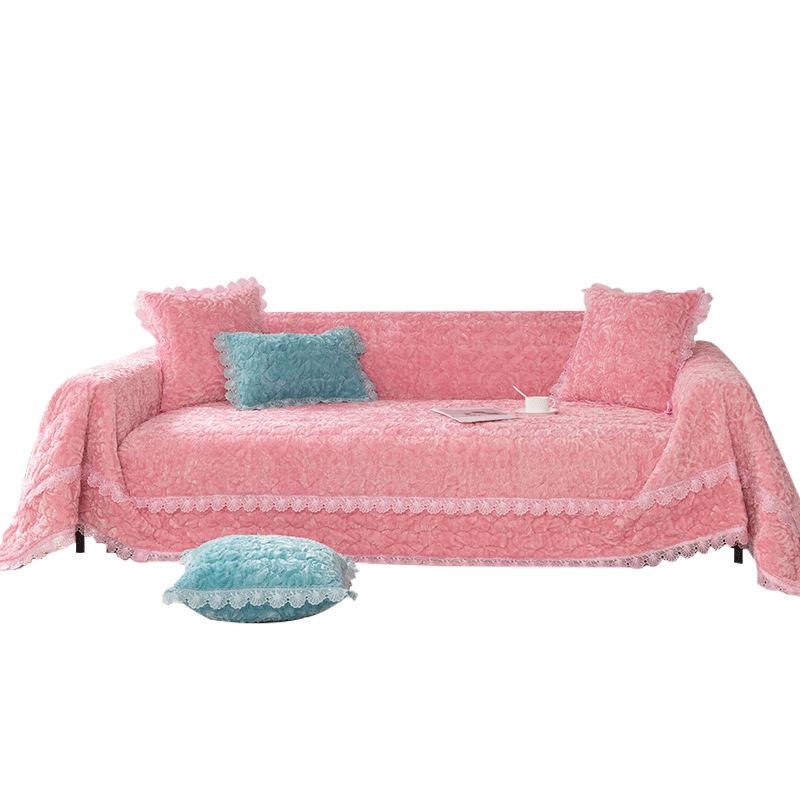 Winter Sofa Cover Plush Thickened Cushion Full Covered Cloth Four Seasons Universal Simple Embossed Velvet Winter Style
