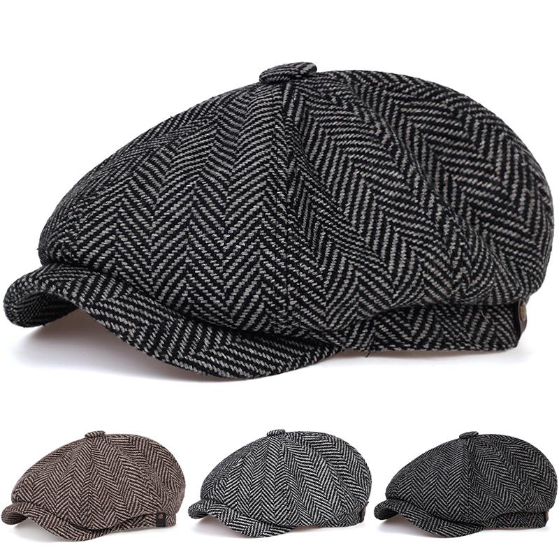 

Men Casual Newsboy Hat Autumn Winter Diamond Check Retro Beret Hat Casual Hats Octagonal Cap Hip Hop Berets One Size коричневий