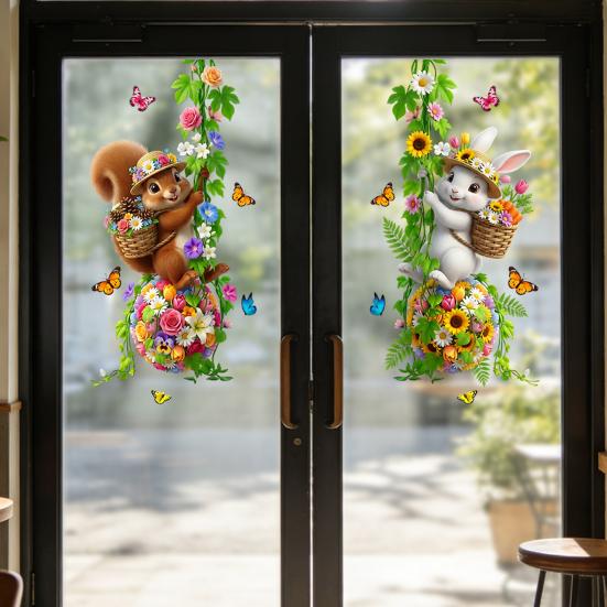 Hello Summer Window Clings Hawaiian Tropical Theme Static PVC Glass Sticker for Beach Pool Party Home Glass Doors Windows