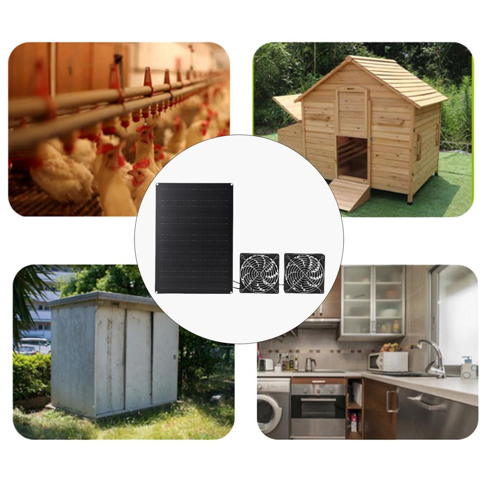 Solar Powered Dual Fan Kit 75W 3000 To 4000RPM IPX7 Waterproofing Solar Exhaust Cooling Ventilation Fan for Pet House