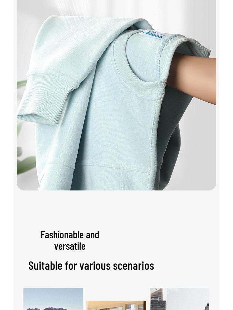 Autumn/Winter Round Neck Solid Color Loose Fit Drop Shoulder Hoodie