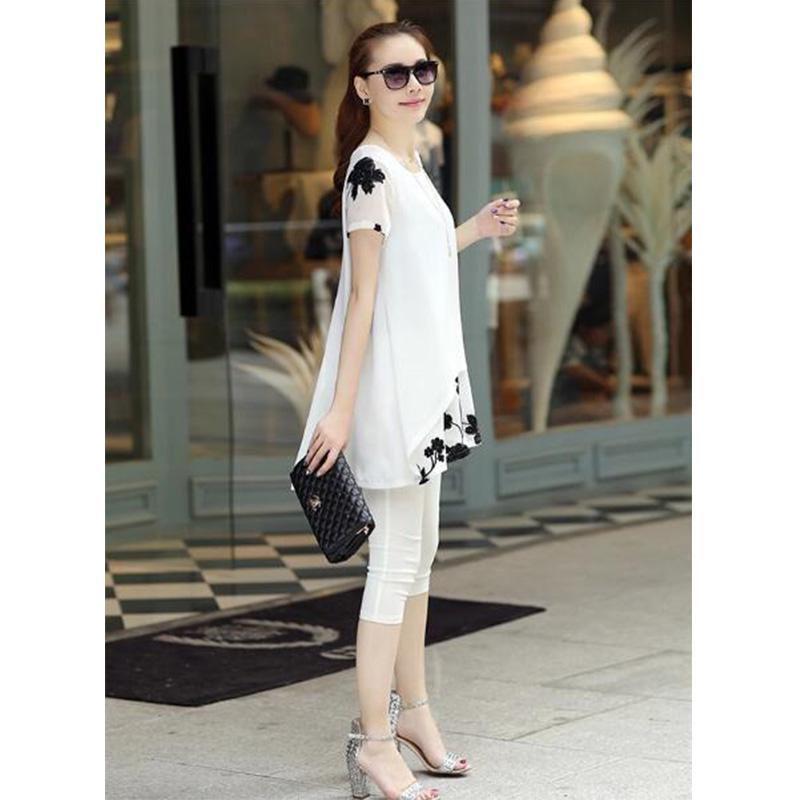 Elegant Summer Women's Short Sleeve Round Neck Chiffon Dress In Various Sizes