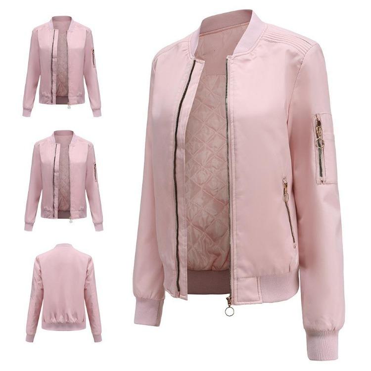 Women's Fashion Bomber Jacket Casual Cotton Coat Stand Collar Slim Fit Long Sleeve Thick Outerwear Ladies Motorcycle Basic Coats