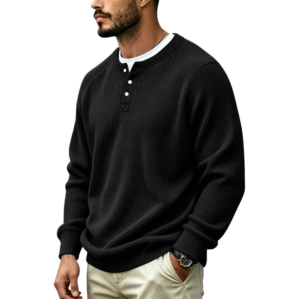 Men's Knit Button Neck Pullover Sweater for Casual Wear