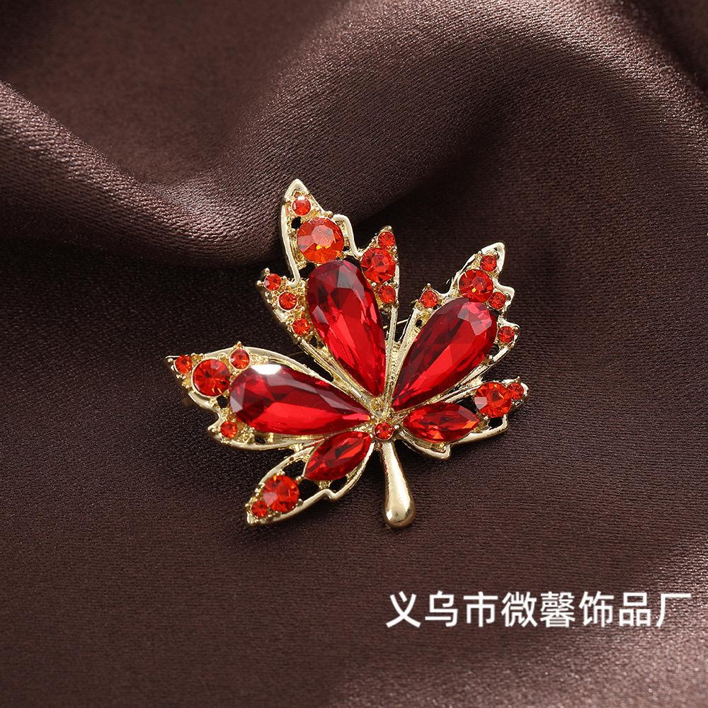 Fashion Red Maple Leaf Luxury Brooch Cheongsam Temperament Suit Coat Anti-light Brooch Pin Neckline