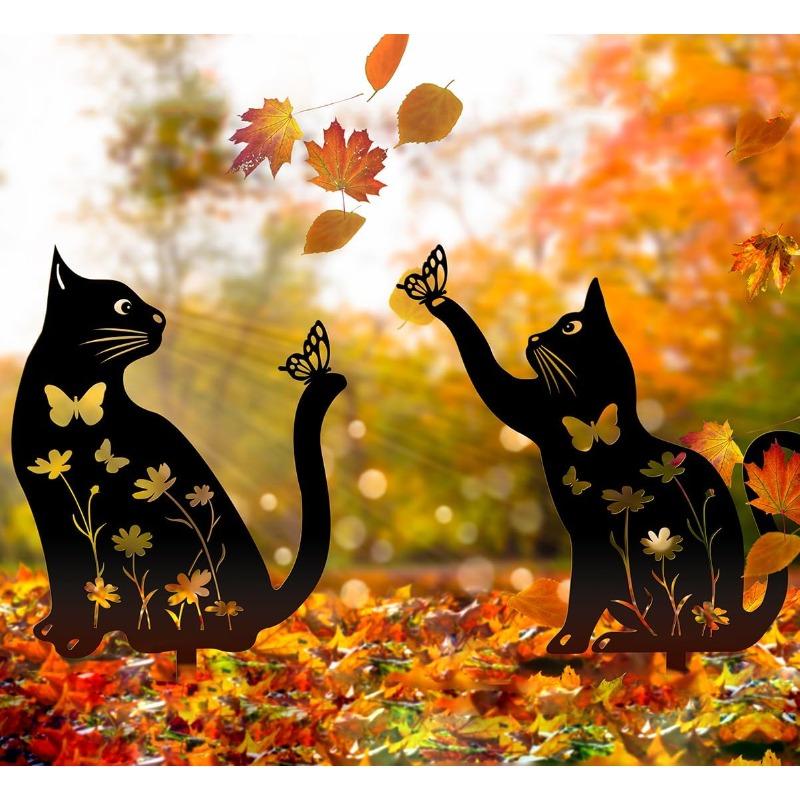 Outdoor metal cat garden wooden stake decoration courtyard lawn decoration art rust proof steel cat decoration suitable for animal enthusiasts
