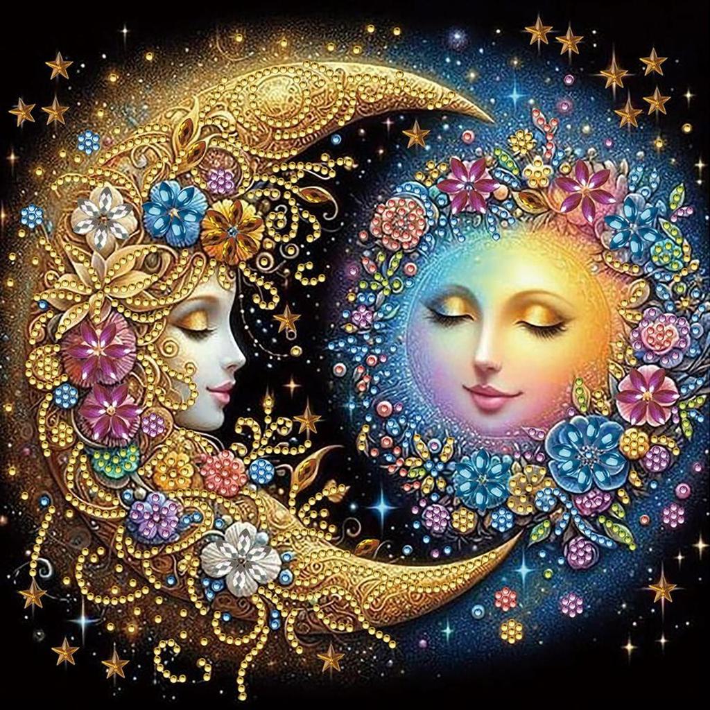 5D DIY Partial Special Shaped Drill Diamond Painting Kit Flowers Stars Moon Art