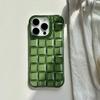 Stereoscopic Green Woven Plaid Convexity Soft Transparent Cube Pattern Cover Phone Case for IPhone 11 12 13 14 15 16 17 Pro Max